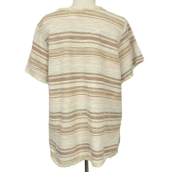 Woven Cotton Pullover Tunic Top Fringed Edges Neutrals Green Envelope LA 3X NEW - Picture 4 of 6